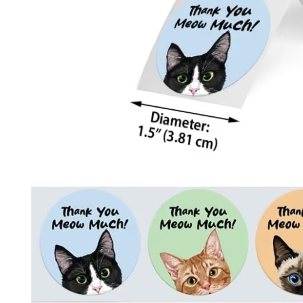 Cat-Themed Thank You Stickers - Picture 4 of 6